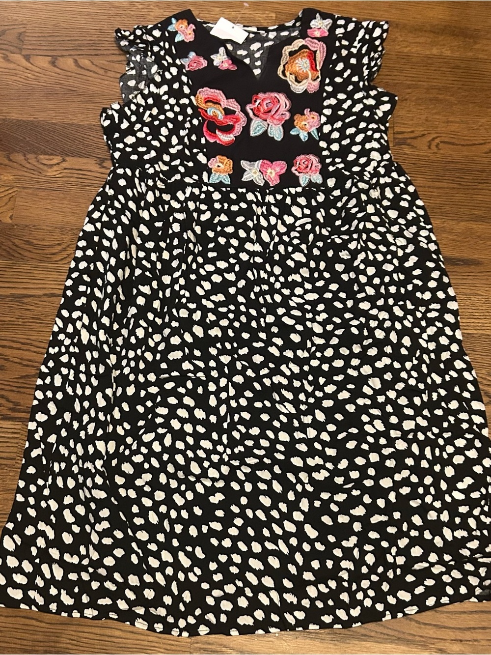 Black and White Floral Appliqué Mini Dress w animal print 0191 - Picture 3 of 14